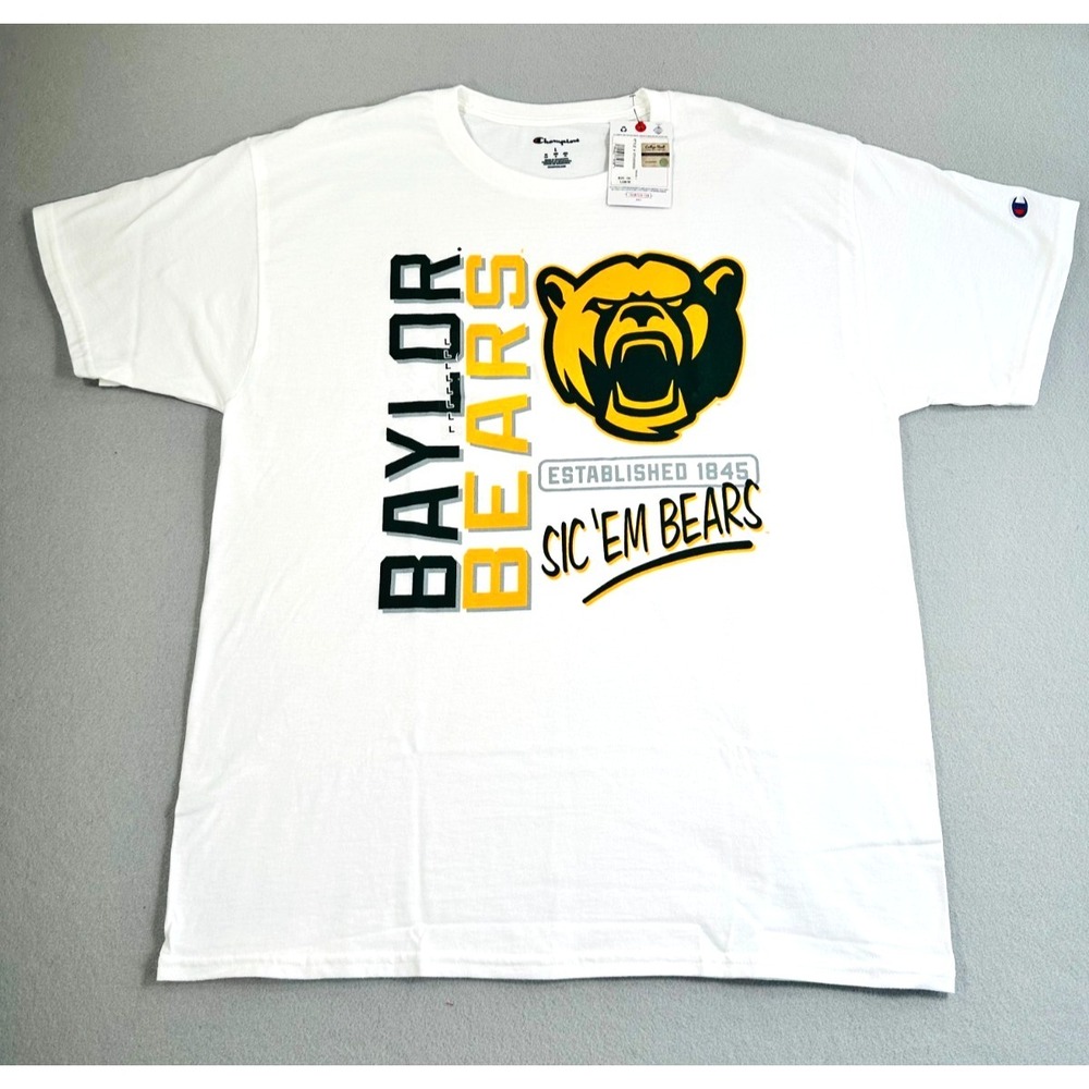 Champion Baylor Bears T Shirt Men's Large White NWT College Vault Sic Em Bears